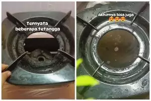 Tanpa diberi sitrun, cara emak-emak usir kerak di tungku kompor ini bikin kinclong pakai 3 bahan dapur