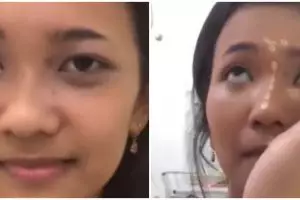 Transformasi makeup wanita dengan wajah berkantung mata tebal ini hasilnya flawless bak idol Korea