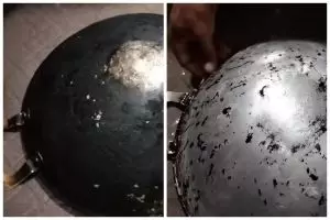 Cuma modal Rp5.000, cara bersihkan kerak gosong di pantat wajan ini ampuh pakai 2 bahan sederhana