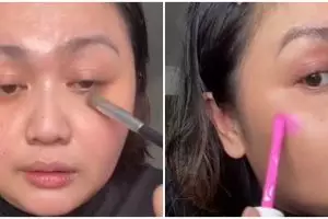 Transformasi makeup wanita berwajah bulat dengan riasan natural ini hasilnya auto flawless dan glowing