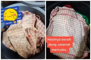 Tanpa dikucek atau digosok, trik emak-emak bersihkan kain lap dekil ini cuma tambah 1 bahan dapur