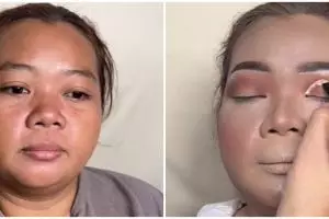 Hasilnya glamor bak Barbie, transformasi makeup wanita berwajah bulat dan tembam ini auto manglingi