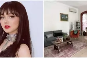 Tinggal di rumah kontrakan 2 lantai bak butik, 9 potret ruang tamu Rina Nose menyatu dengan dapur