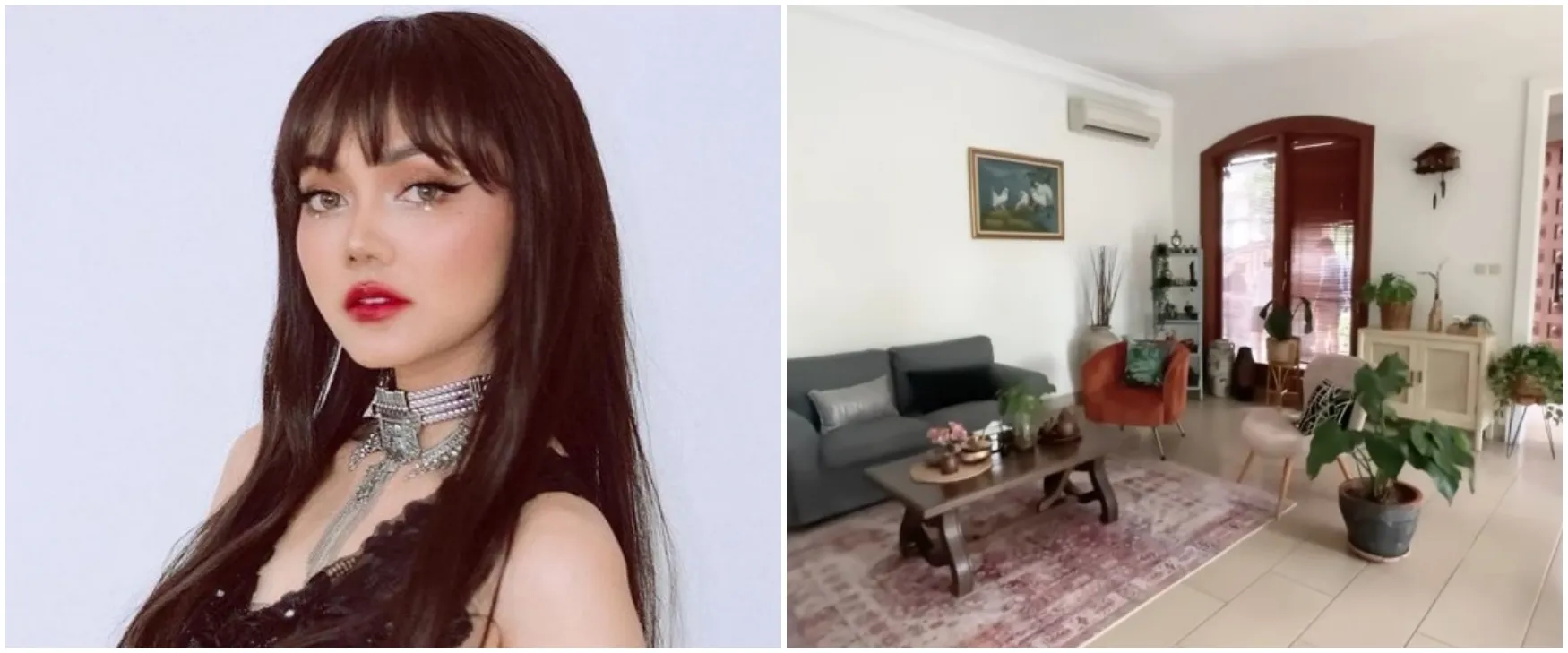Tinggal di rumah kontrakan 2 lantai bak butik, 9 potret ruang tamu Rina Nose menyatu dengan dapur