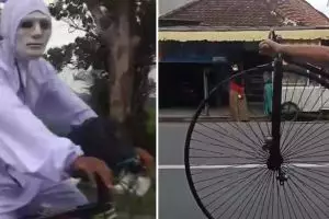 45 Potret kocak cara orang naik sepeda ini penampakannya nyentrik abis, bikin senyum kecut
