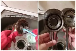 Tak perlu direndam, ini cara bersihkan kerak gosong di corong burner kompor cuma tambah 2 bahan dapur