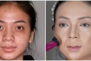 Transformasi makeup wanita berkantung mata hitam ini hasilnya mirip barbie, alisnya bikin salah fokus