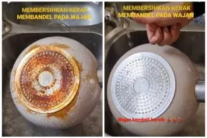 Tanpa pasta gigi, ini trik bersihkan kerak gosong di pantat wajan cuma pakai 2 bahan dapur