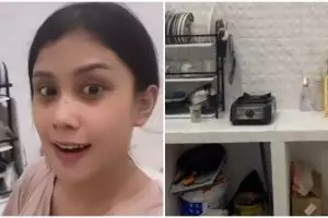 Tinggalkan rumah usang kini ngontrak, 9 potret dapur seleb TikTok Salma Aristiana penuh perabotan