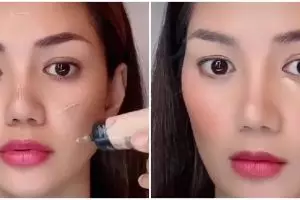 Transformasi wanita beralis sulam recreate makeup Luna Maya, kontur pipinya bikin wajah jadi mirip