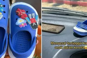 Kejemur lama di terik matahari, wanita ini syok dapati sandal anaknya jadi kecil sebelah