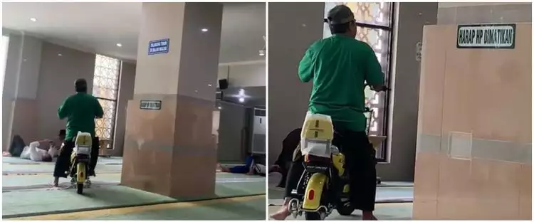 Aksi pria pakai sepeda listrik dalam masjid ini bikin salah paham, alasan di baliknya bikin salut