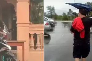 45 Potret kocak siasat nyeleneh orang jalani musim hujan ini bikin senyum kecut, kreatif pol