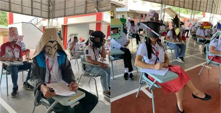 Dosen ini minta para mahasiswa pakai 'helm anti nyontek' saat ujian, penampakannya malah bikin ngakak