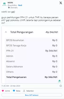 Viral potongan pajak THR 2024 © X