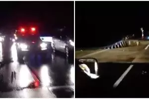 Detik-detik jalan Tol Bocimi longsor, dilaporkan ada satu mobil masuk jurang