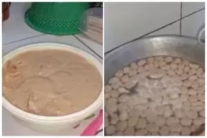 Aksi cerdas emak-emak mencetak bakso ini cepat dan bentuknya bulat sempurna tanpa mengotori tangan