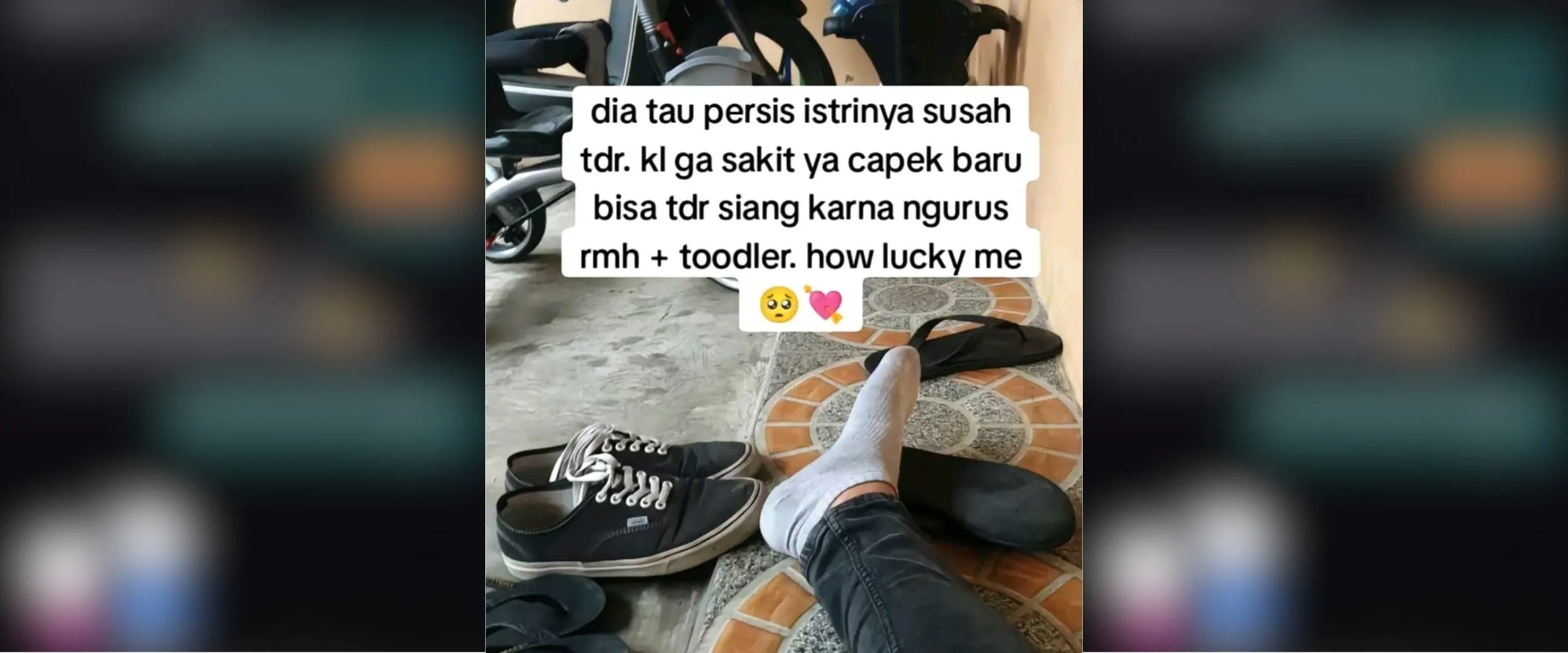 Nggak tega bangunin istri lagi tidur, suami rela rebahan di teras saat pulang kerja ini bikin kagum