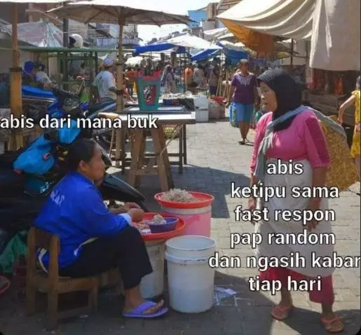 Meme kocak tanya jawab di pasar Berbagai sumber