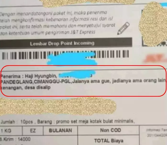 Tulisan kocak pada alamat paket Berbagai sumber Tulisan kocak pada alamat paket Berbagai sumber