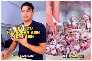 Tak perlu direbus, chef ini punya cara ampuh mengurangi asin pada cumi asin cuma pakai 1 bumbu dapur