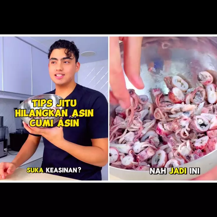 Tak perlu direbus, chef ini punya cara ampuh mengurangi asin pada cumi asin cuma pakai 1 bumbu dapur