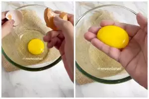 Bukan disedot botol plastik, ini cara simpel pisahkan kuning dan putih telur cuma pakai 1 bumbu dapur