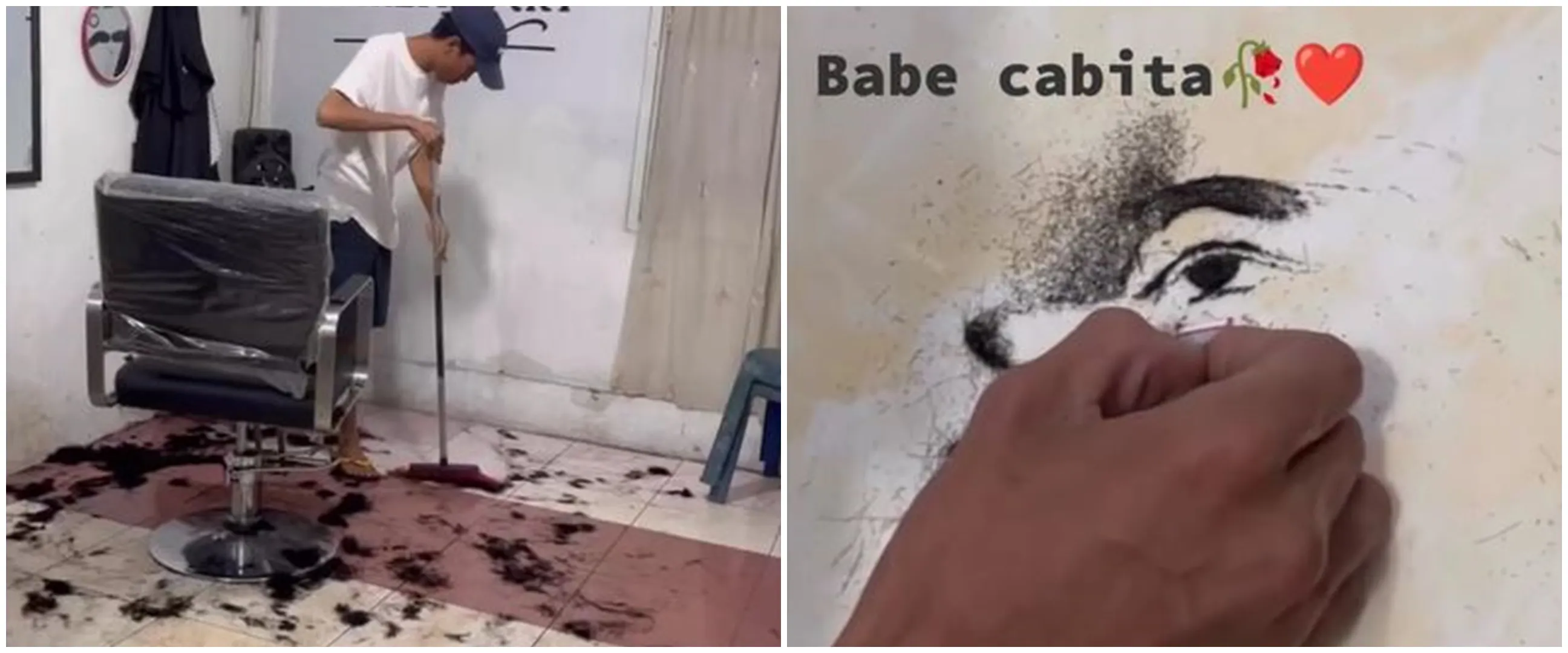 Aksi tukang cukur lukis potret mendiang Babe Cabita pakai bekas potongan rambut, hasilnya bikin kagum