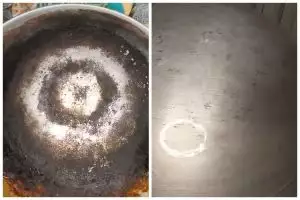 Tanpa dipanaskan di kompor, begini trik hilangkan kerak gosong di pantat wajan ditambah 2 bahan dapur