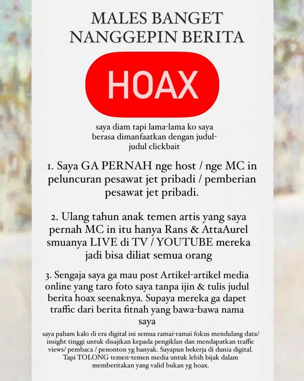 Terus dikaitkan kasus Harvey Moeis, Ayu Dewi tegaskan tak pernah jadi MC acara Sandra Dewi