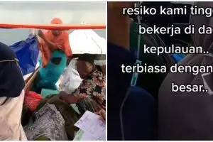 Membelah ombak dan terjang badai agar sampai RS, momen perjuangan bidan tangani pasien ini bikin kagum