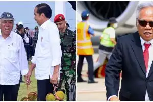 7 Momen lucu Basuki Hadimuljono saat main sepak bola bareng Jokowi, mau nendang malah dipeluk menteri