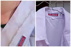 Bukan pakai pemutih, cara ibu muda hilangkan noda hitam di kerah baju ini cukup tambah 1 bahan dapur