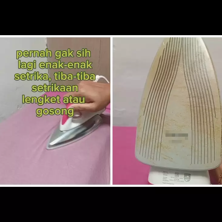 Bukan digosok sikat gigi, ini trik jitu hilangkan noda lengket di setrika pakai 2 bahan dapur