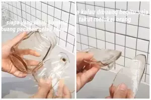 Bukan pakai plastik, begini trik ampuh ibu-ibu buang pecahan gelas kaca ke tong sampah