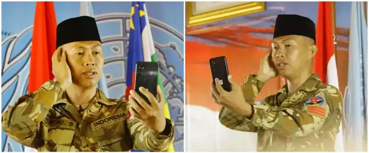 Sedang tugas misi perdamaian di Afrika, momen prajurit TNI mengazani anaknya via video call bikin haru