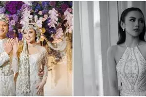 7 Pesona Mahalini saat resepsi pernikahan pakai busana karya Hian Tjen, tampil anggun bergaun 'melodi'