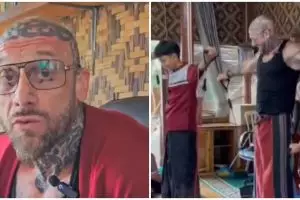 Jangan lihat kebaikan dari penampilan, momen bule bertato ajar olahraga anak pesantren ini bikin salut