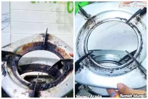 Tak perlu direndam air panas, cara emak-emak bersihkan karat di tungku kompor cuma modal 2 bahan dapur