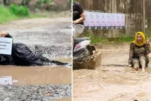 9 Potret selebgram Ummu Hani pose cantik mandi lumpur di jalan rusak Lampung, etikanya disindir bupati