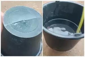 Bukan ditambal micin, ini trik memperbaiki ember pecah agar utuh lagi cuma pakai 1 bubuk minuman
