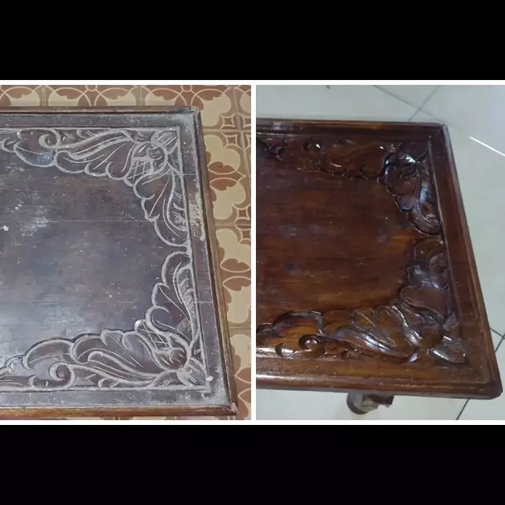 Modal Rp2.000, cara ibu muda bersihkan meja kayu kusam ini hasilnya kinclong lagi pakai 1 bahan dapur