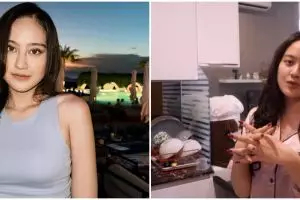 Tanpa ada sekat dengan kamar tidur, ini 9 potret dapur di apartemen Salshabilla Adriani