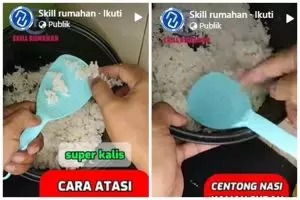 Tanpa dibungkus plastik, ini trik agar nasi tak lengket di centong