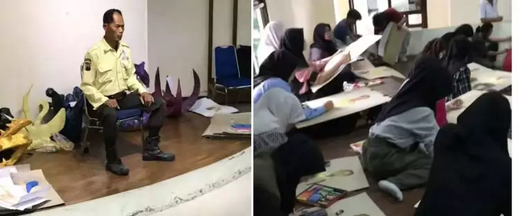 Momen mahasiswa ISI Surakarta diminta gambar sekuriti yang lagi duduk ini 7 potretnya bikin takjub