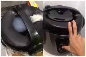 Bukan ditutup tisu, ini cara mengatasi air rice cooker meluber saat menanak nasi pakai 1 bahan dapur