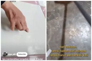 Tanpa dipel berkali-kali, ini trik bersihkan bekas tumpahan minyak di lantai pakai 1 bahan dapur