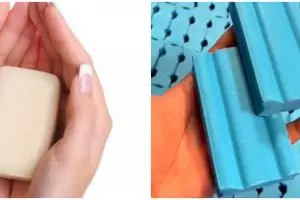 9 Potret pembuatan sabun batang ini jauh dari kata higienis, malah mirip pencetakan batu bata