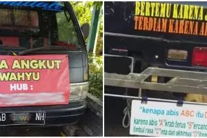 11 Tulisan kocak di mobil pick-up ini bacanya bikin bingung, harus dilihat dua kali