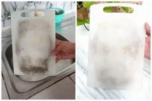 Bukan digosok baking soda, ini trik hilangkan noda hitam di talenan plastik cuma tambah 1 bumbu dapur